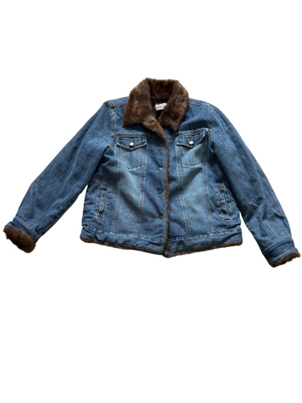 NY Classics Women's Denim Jacket Sz XL Blue Faux Fur Lined Vintage Y2K Revival
